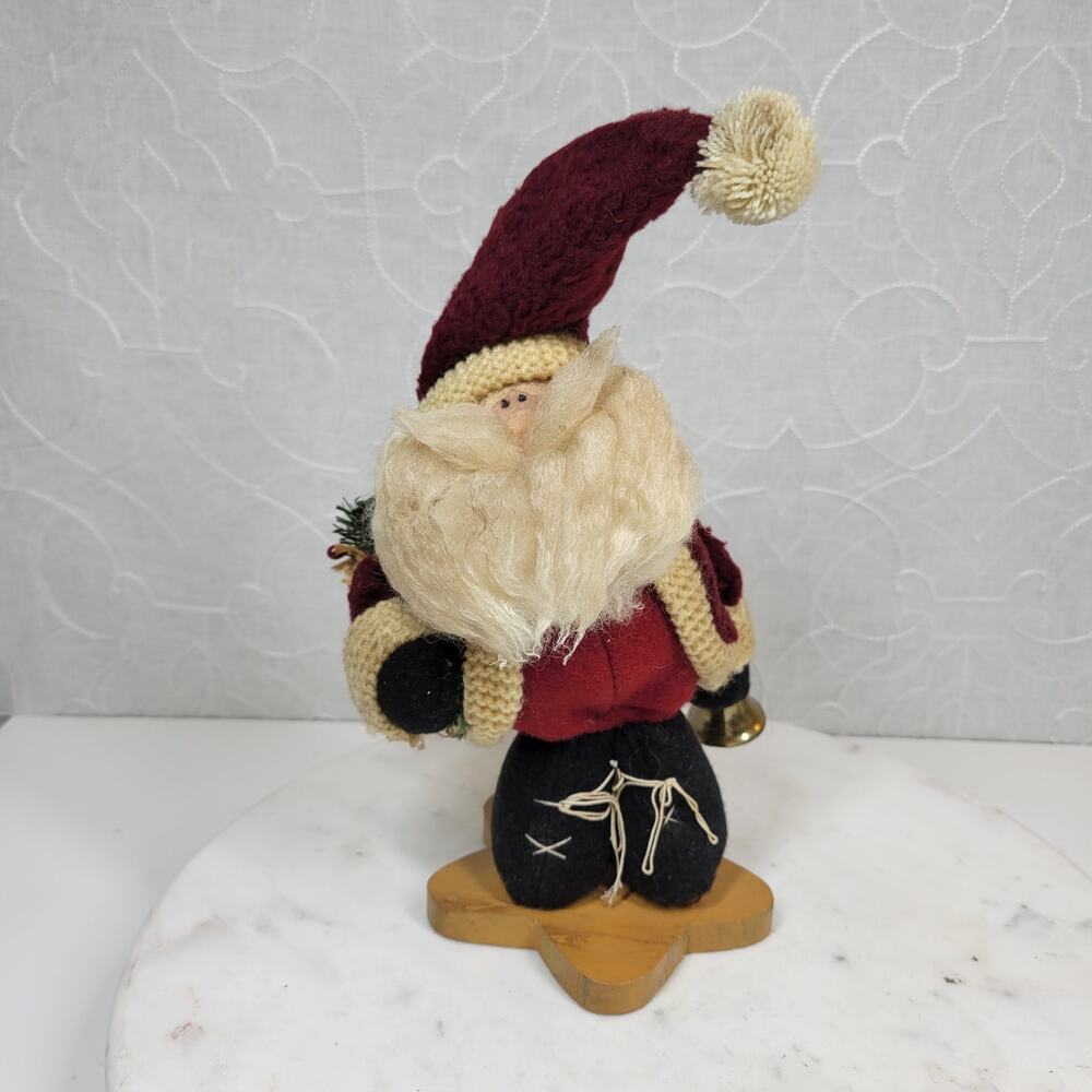 VTG Cross Country Door Santa Plush With Bell 8" Rustic Wooden Star Base HandMade